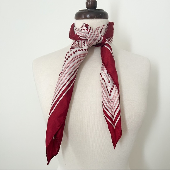 Vintage 70s Burgundy and Pink Retro Silky Scarf - Picture 3 of 3